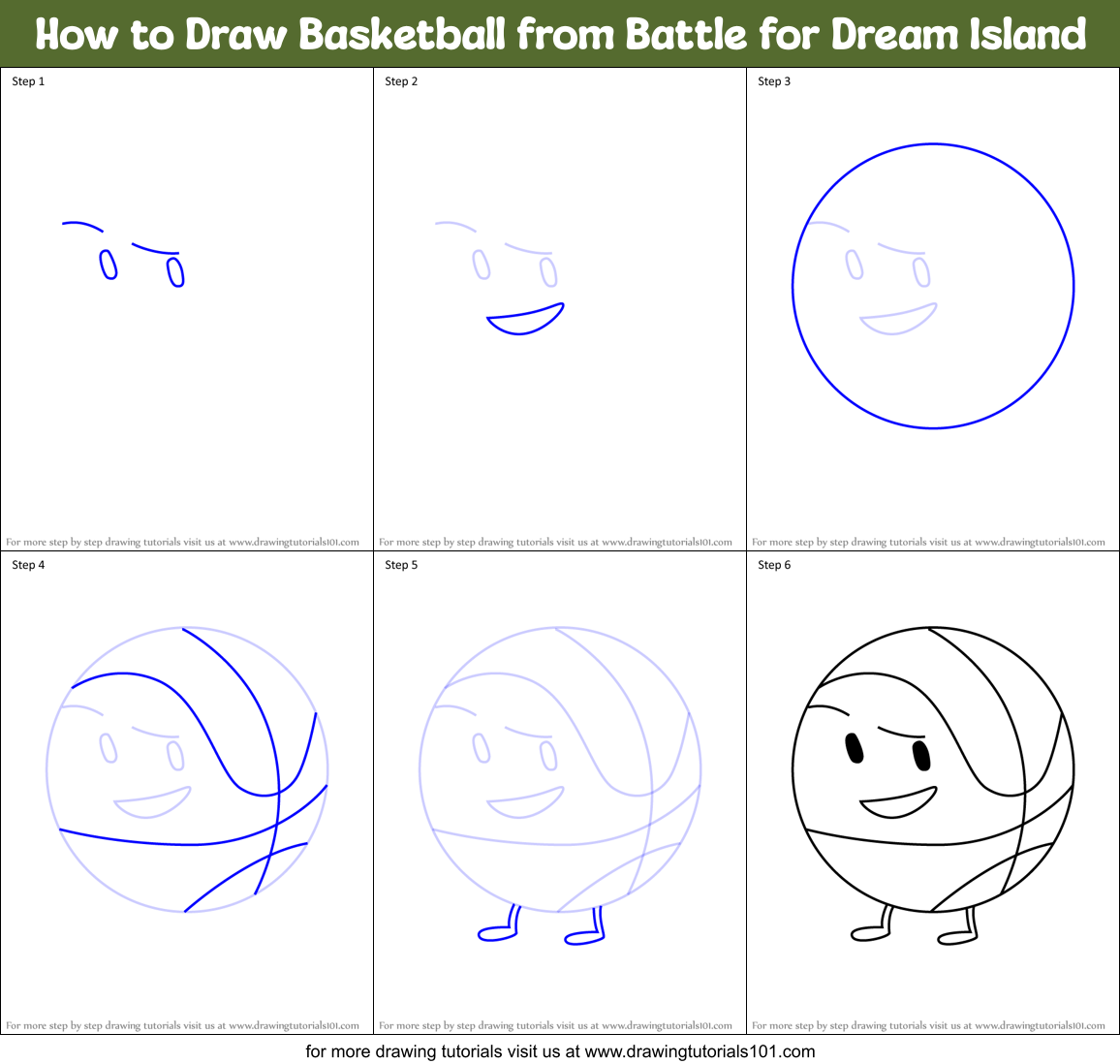 How to Draw Basketball from Battle for Dream Island Printable Step by Step