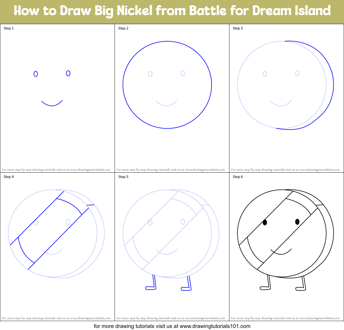 How to Draw Big Nickel from Battle for Dream Island Printable Step by Step