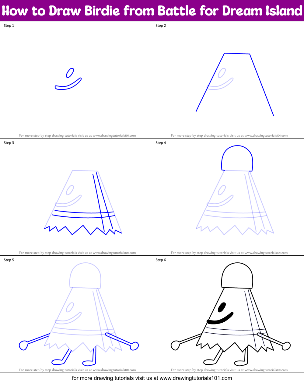 How to Draw Birdie from Battle for Dream Island Printable Step by Step