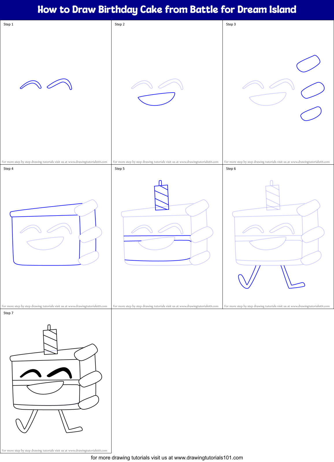 How to Draw Birthday Cake from Battle for Dream Island Printable Step by Step