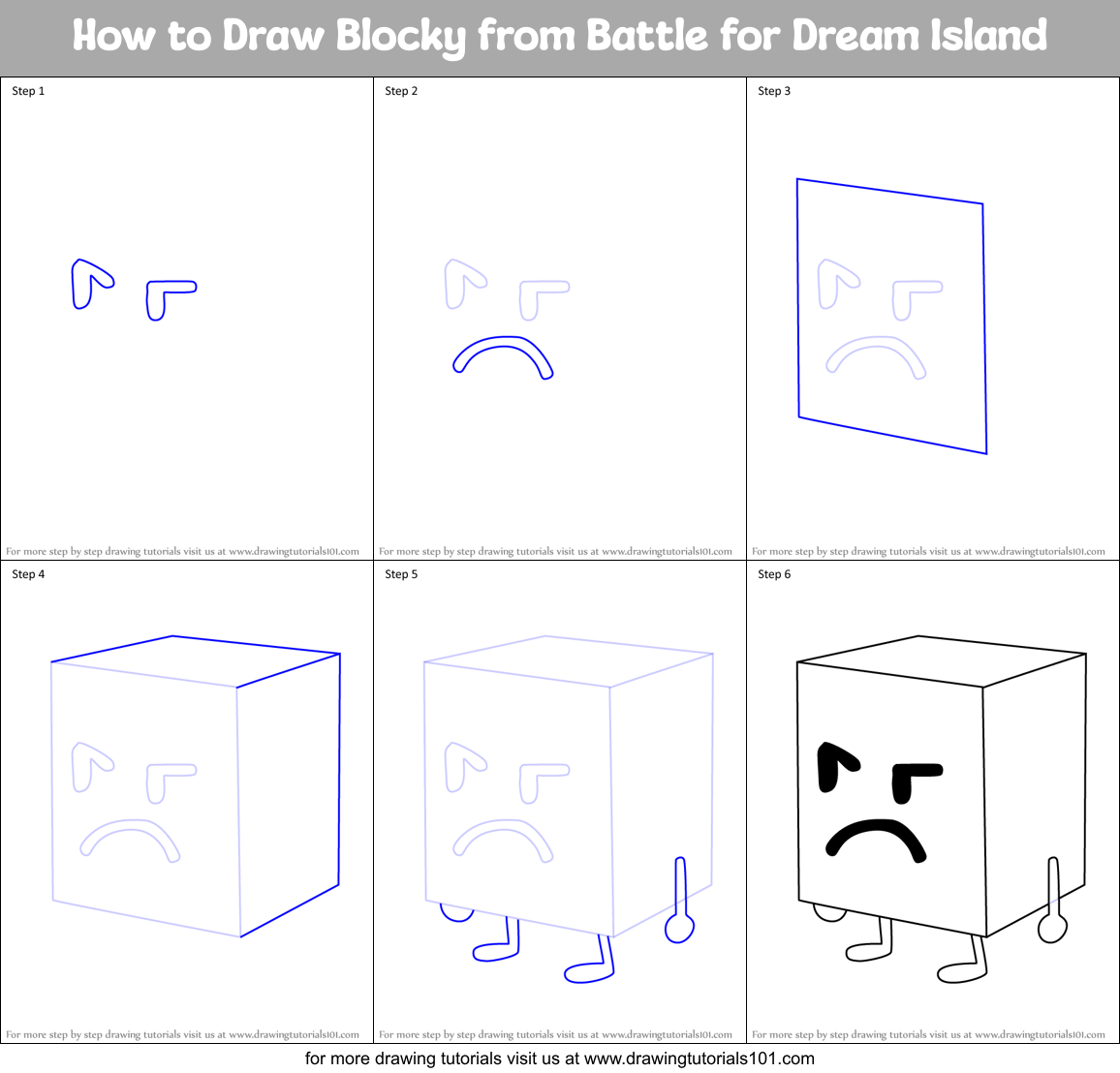 How to Draw Blocky from Battle for Dream Island Printable Step by Step
