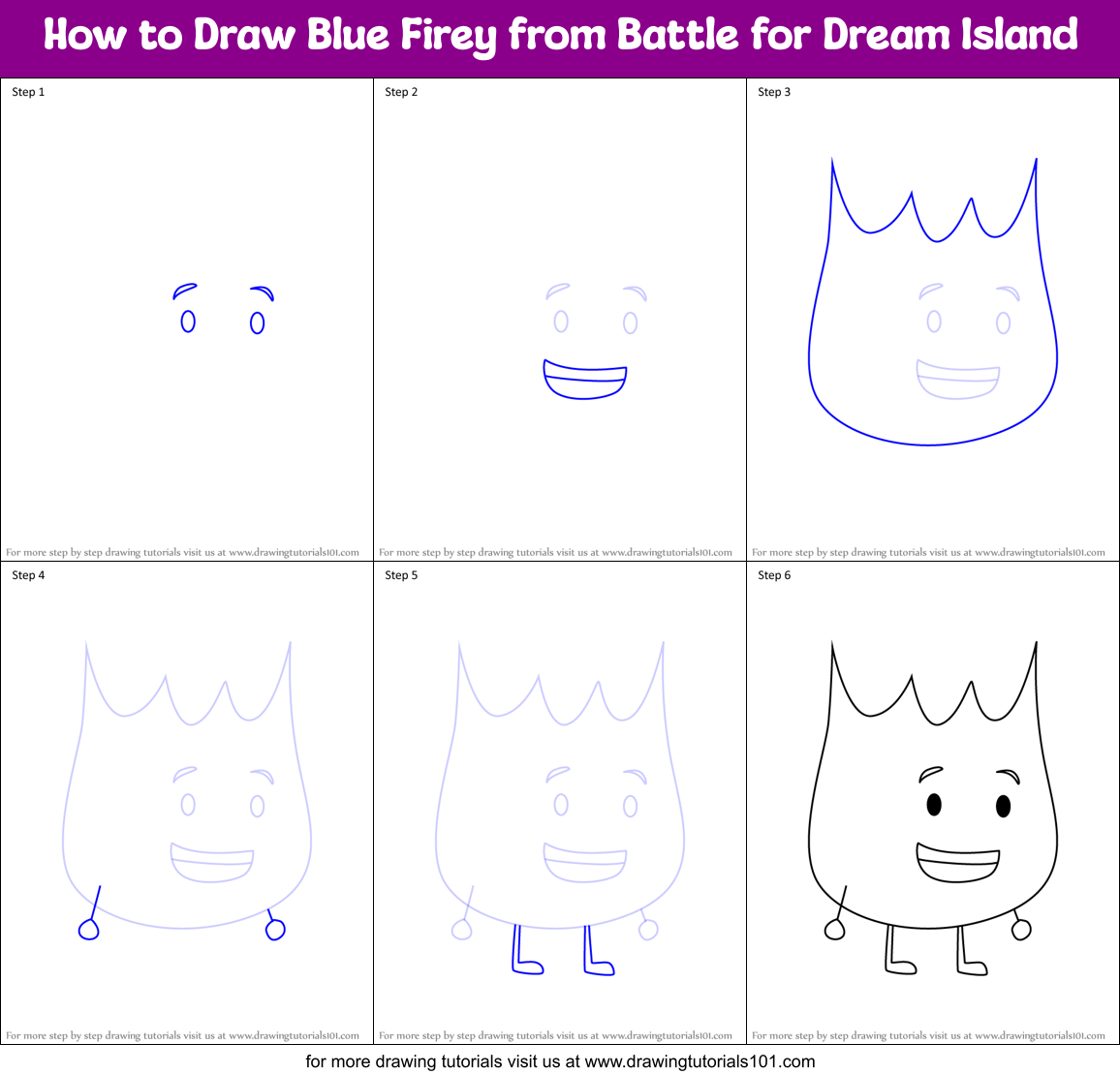 How to Draw Blue Firey from Battle for Dream Island Printable Step by Step