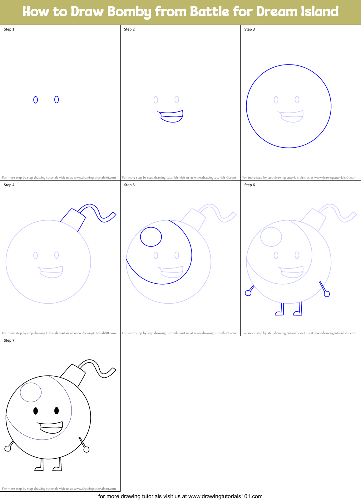 How to Draw Bomby from Battle for Dream Island Printable Step by Step