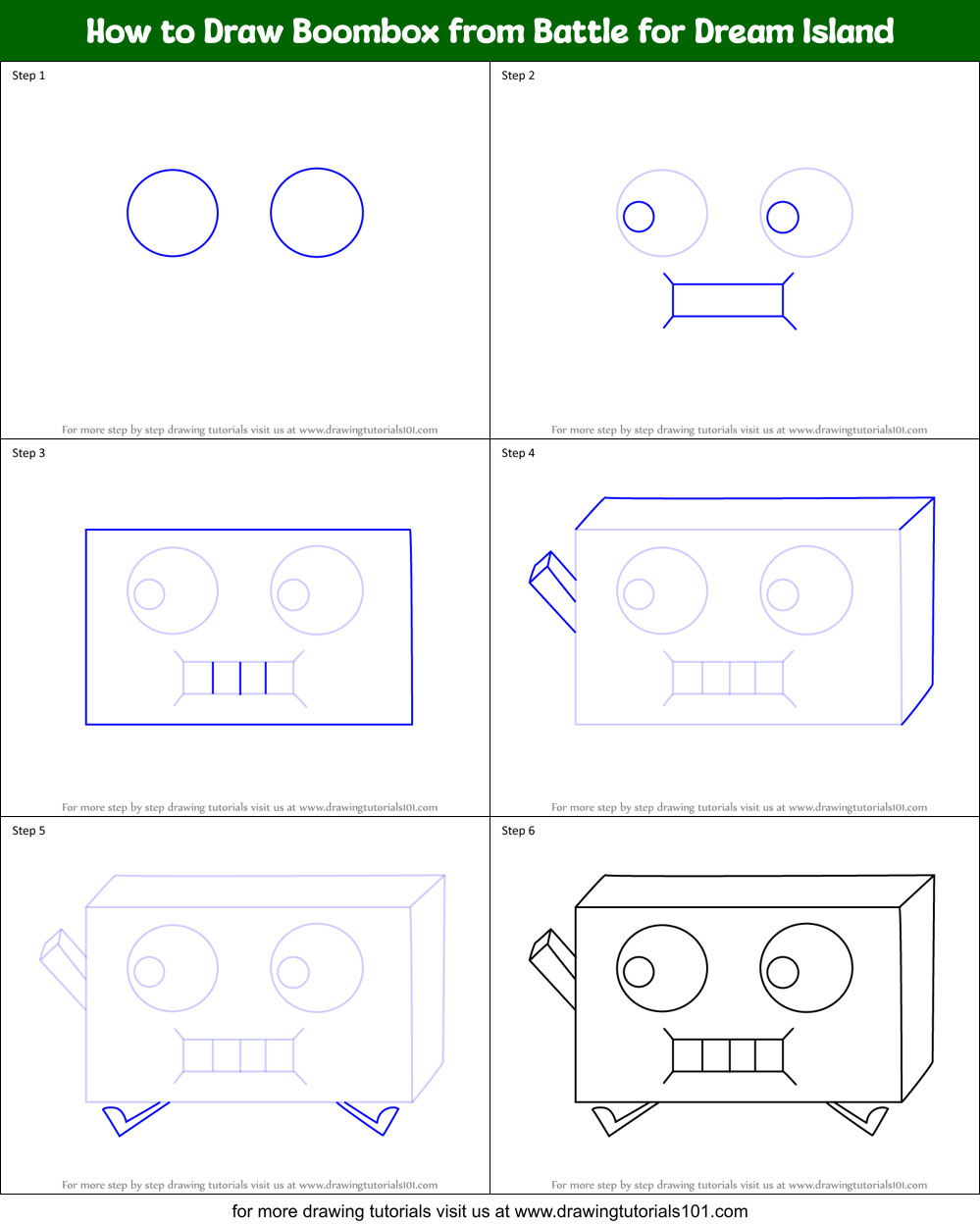 How to Draw Boombox from Battle for Dream Island Printable Step by Step