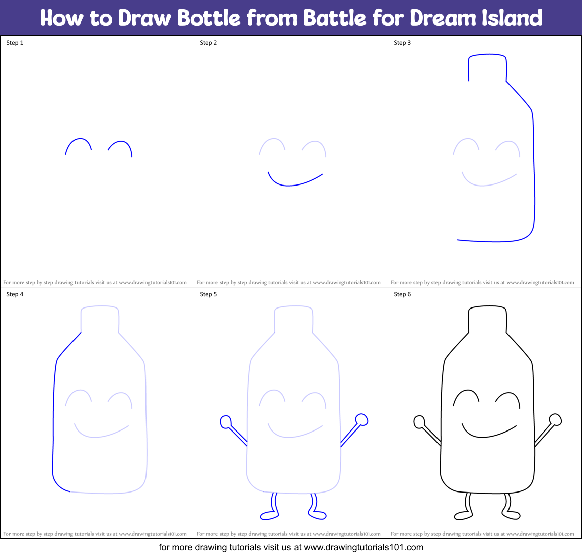How to Draw Bottle from Battle for Dream Island Printable Step by Step