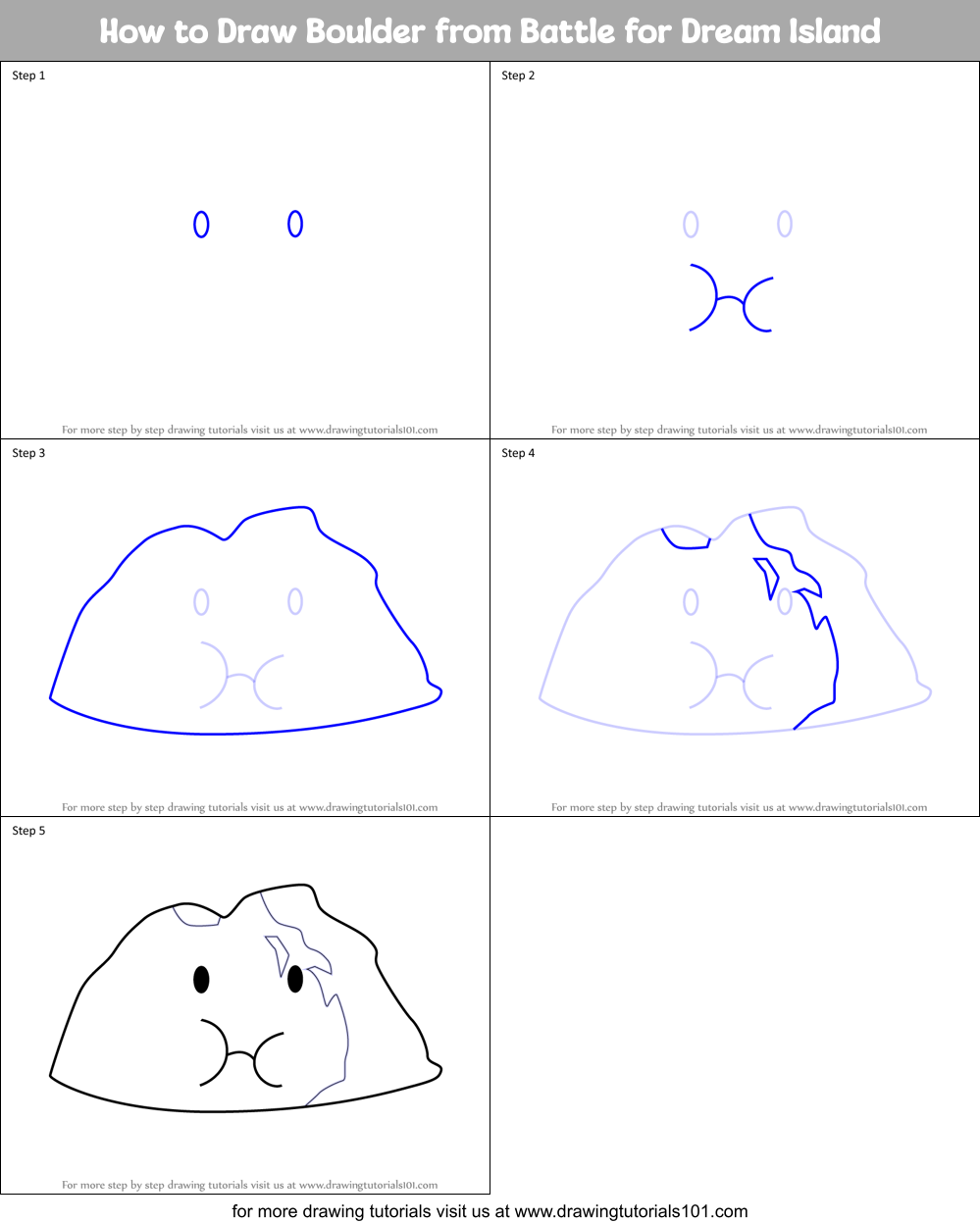 How to Draw Boulder from Battle for Dream Island Printable Step by Step
