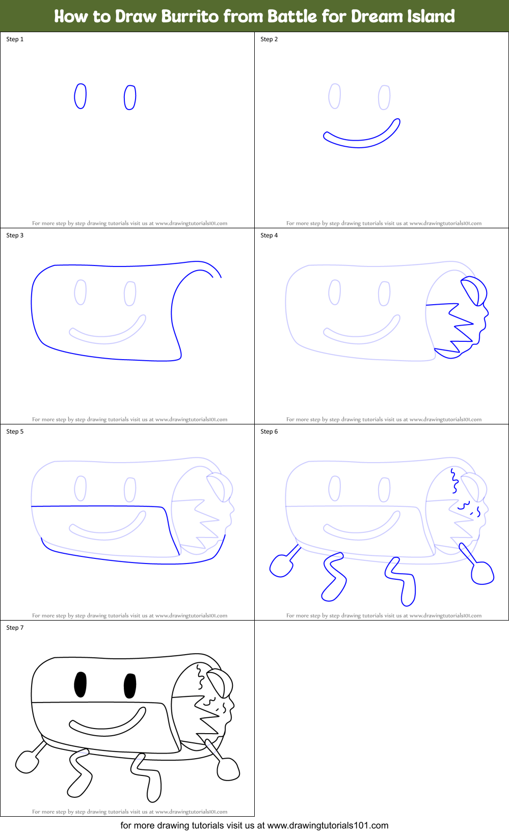 How to Draw Burrito from Battle for Dream Island Printable Step by Step