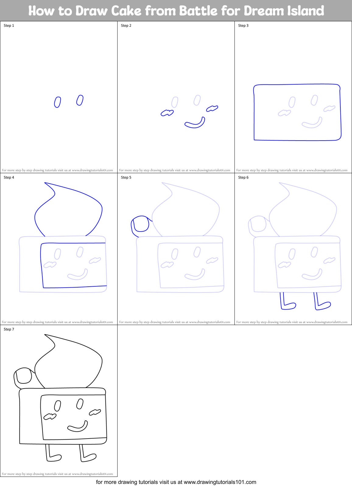 How to Draw Cake from Battle for Dream Island Printable Step by Step