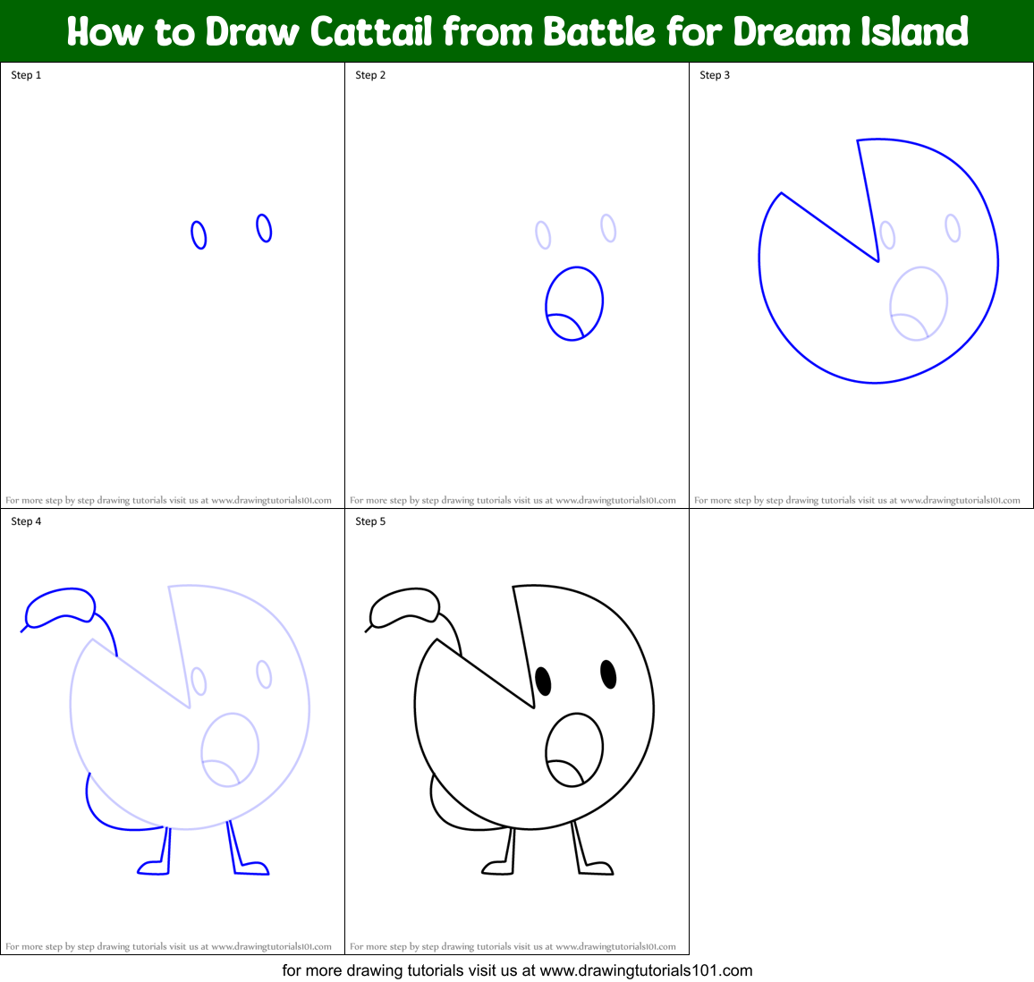 How to Draw Cattail from Battle for Dream Island Printable Step by Step