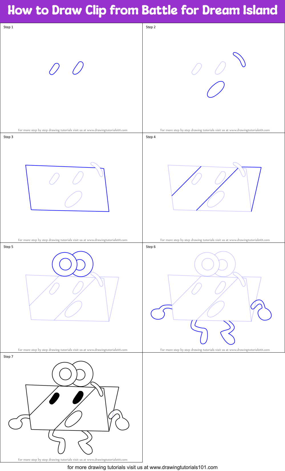 How to Draw Clip from Battle for Dream Island Printable Step by Step