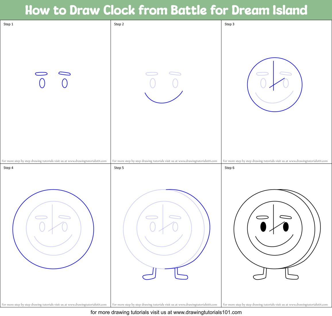How to Draw Clock from Battle for Dream Island Printable Step by Step