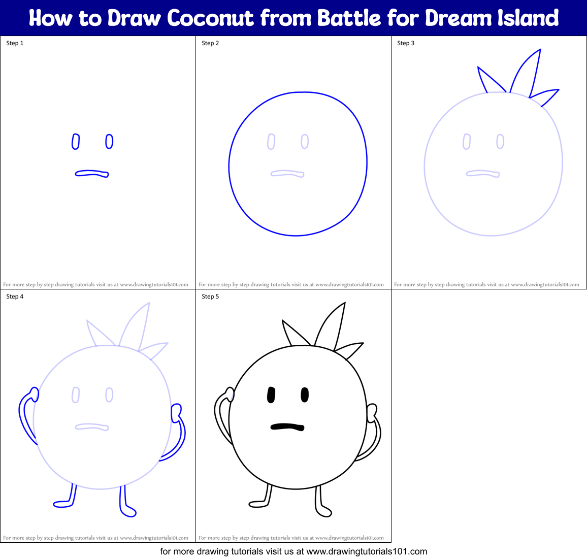 How to Draw Coconut from Battle for Dream Island Printable Step by Step