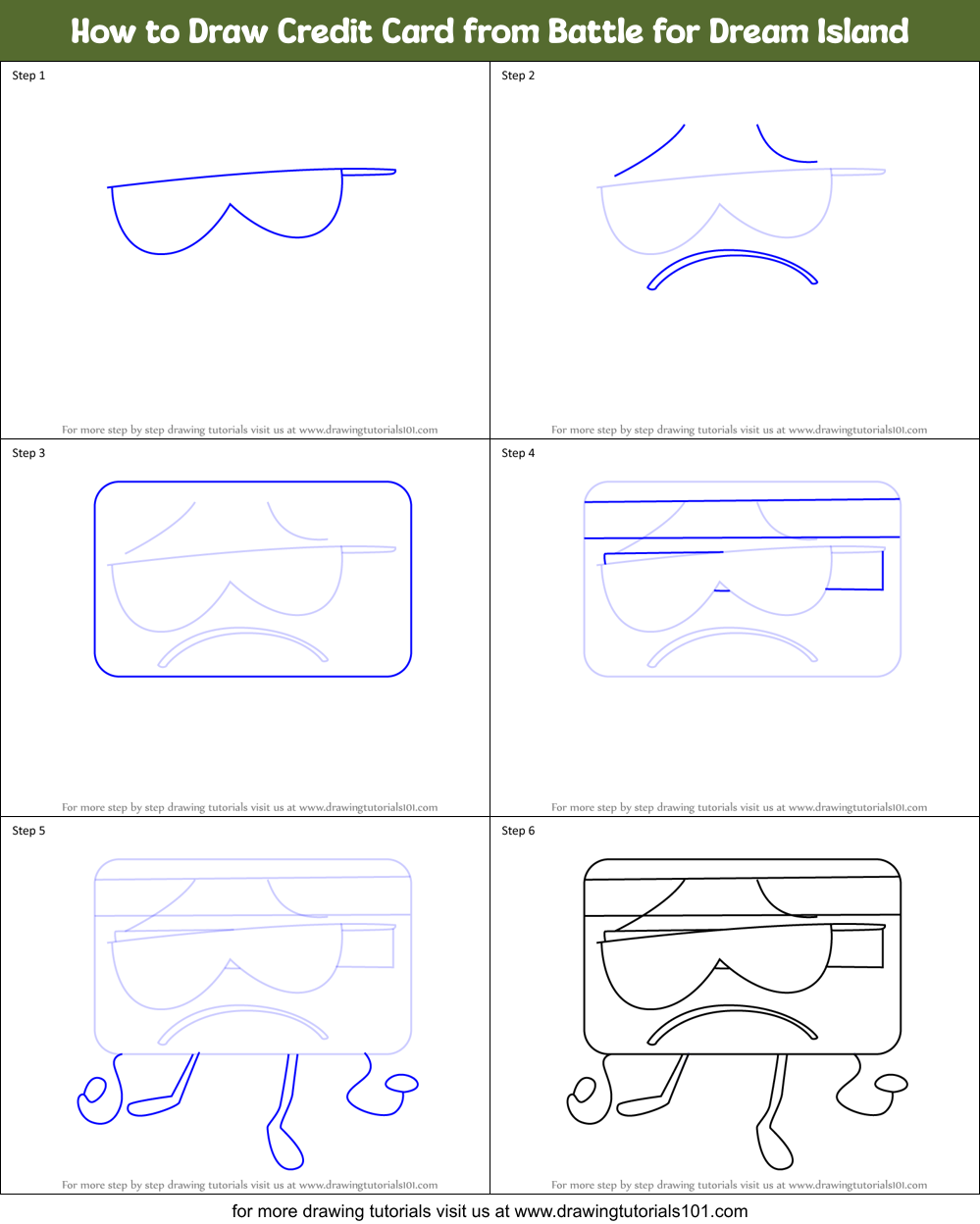 How to Draw Credit Card from Battle for Dream Island Printable Step by Step