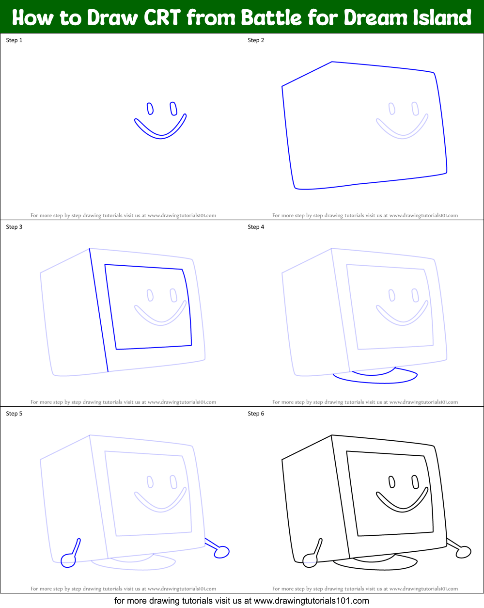 How to Draw CRT from Battle for Dream Island Printable Step by Step