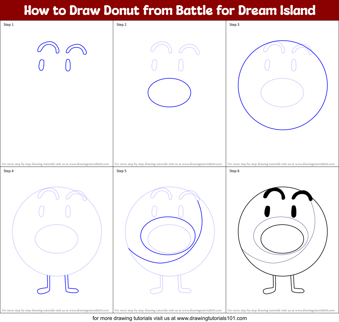 How to Draw Donut from Battle for Dream Island Printable Step by Step