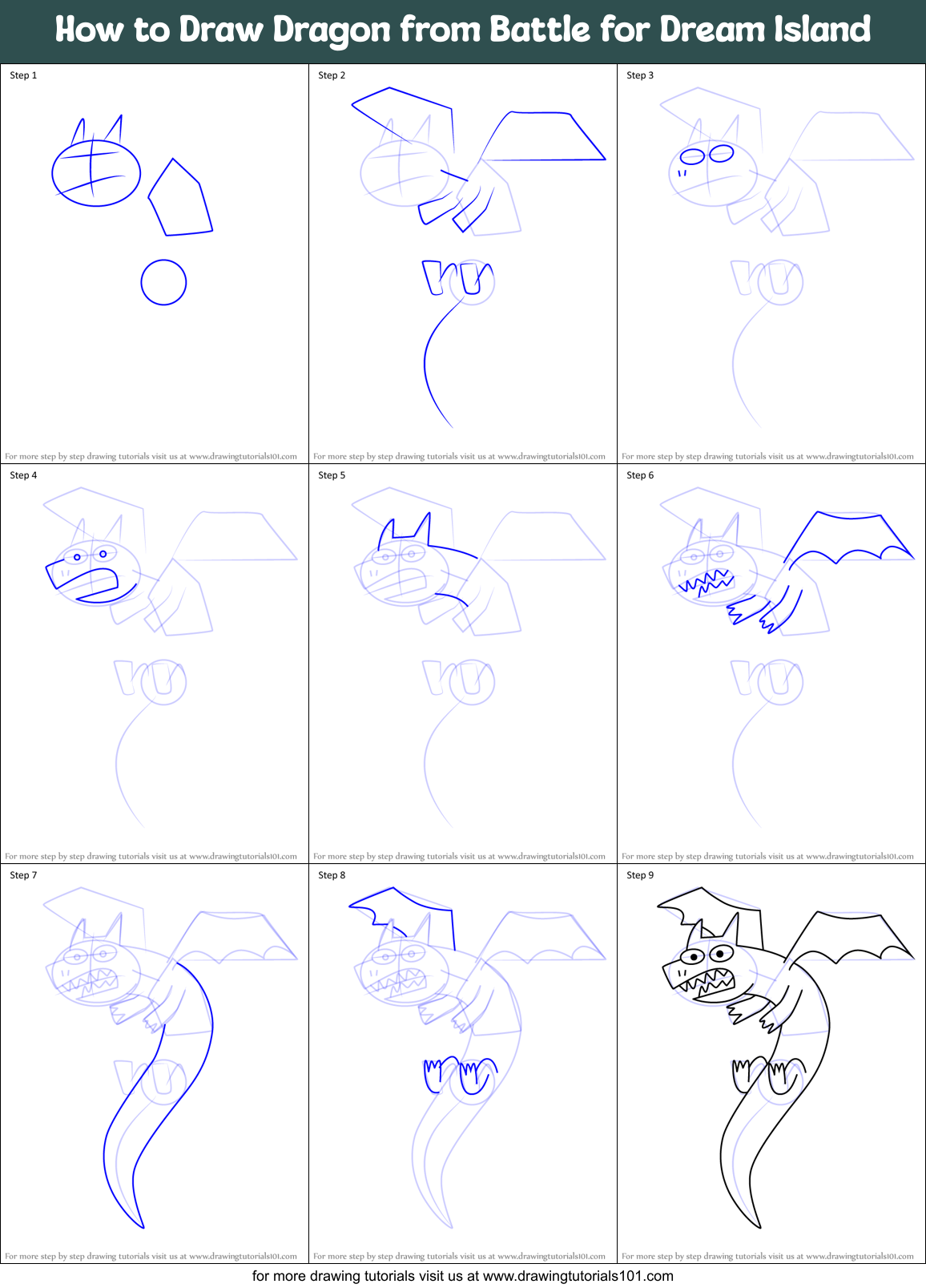 How to Draw Dragon from Battle for Dream Island Printable Step by Step