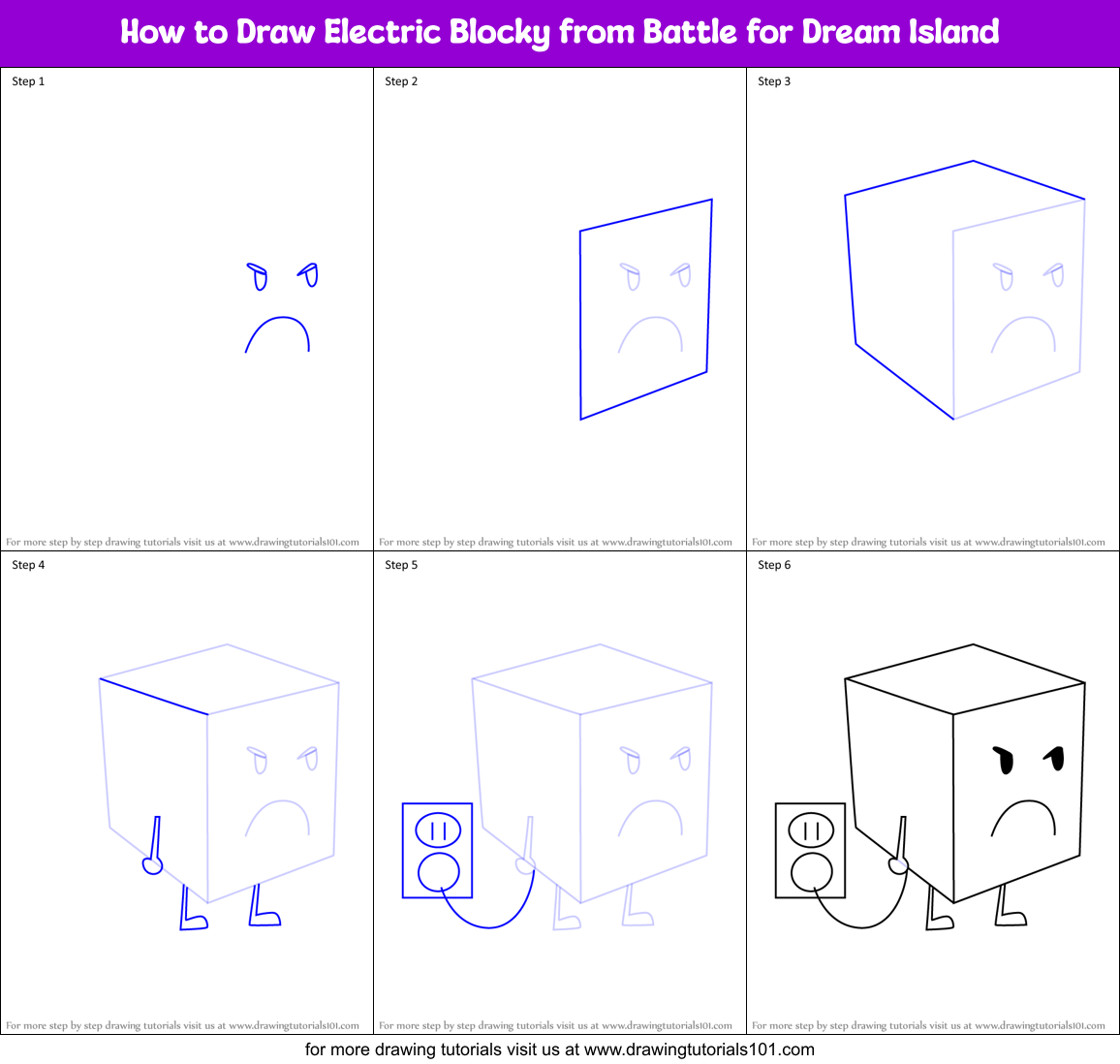 How to Draw Electric Blocky from Battle for Dream Island Printable Step by Step