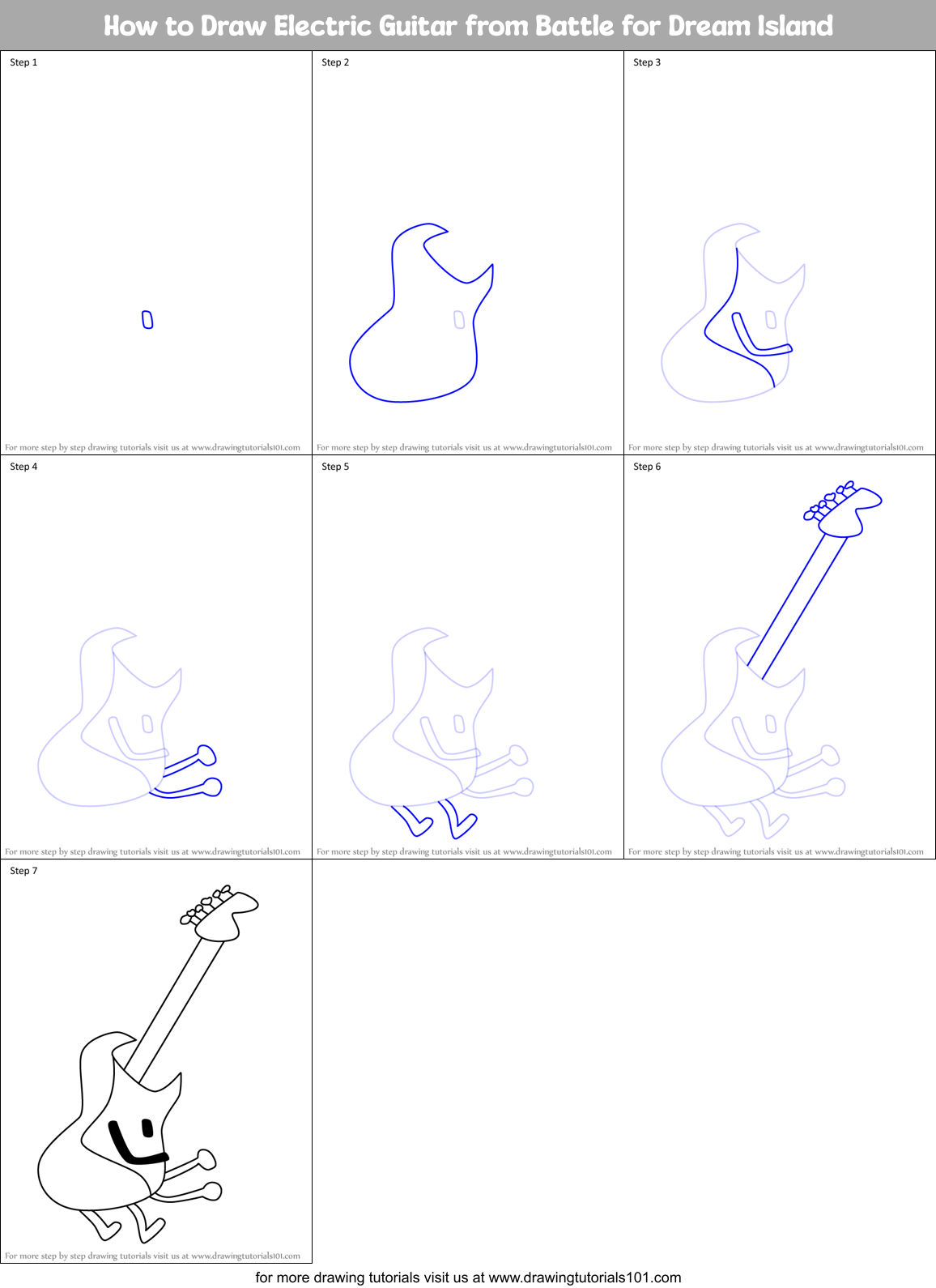 How to Draw Electric Guitar from Battle for Dream Island Printable Step by Step