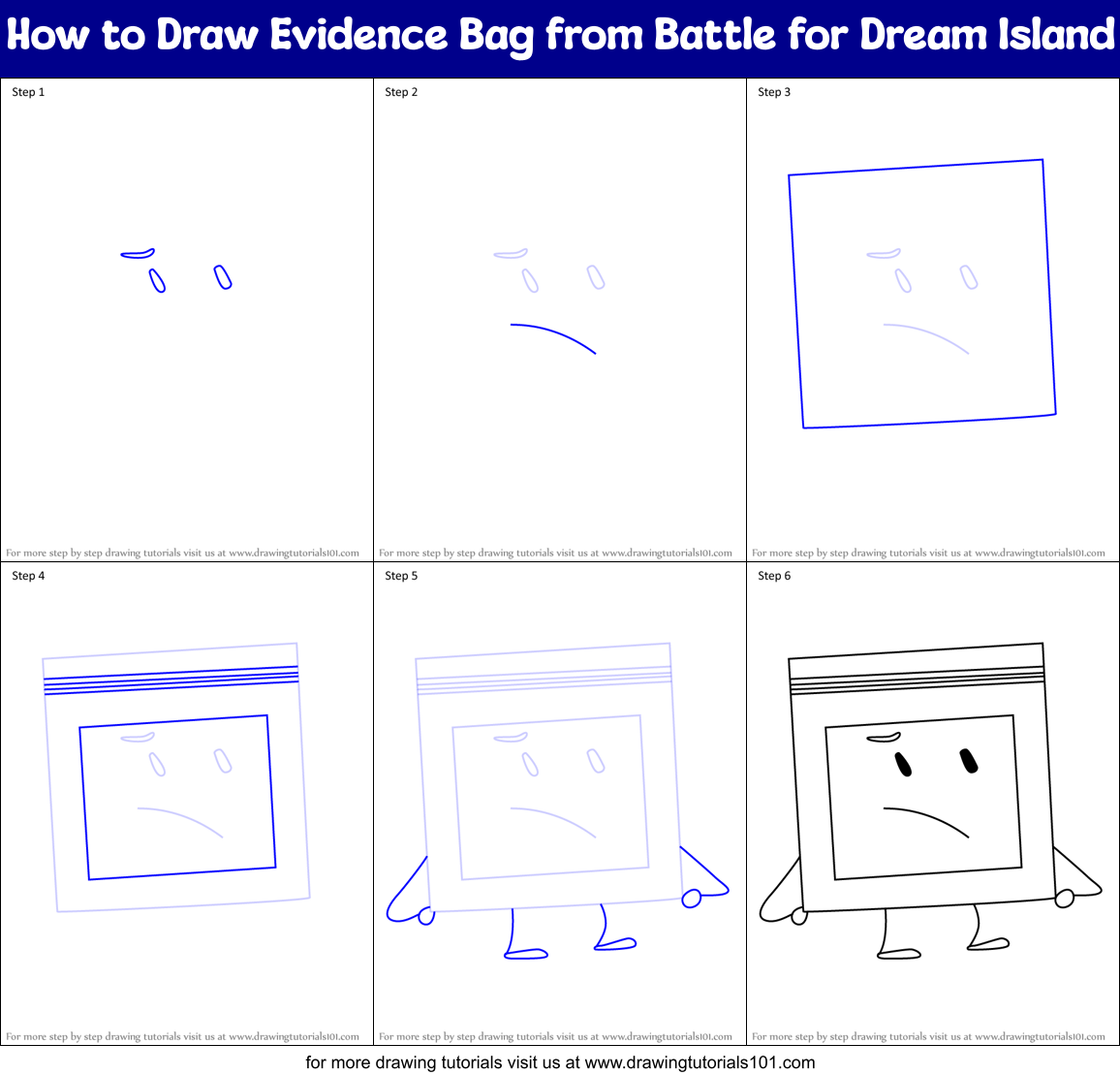 How to Draw Evidence Bag from Battle for Dream Island Printable Step by Step