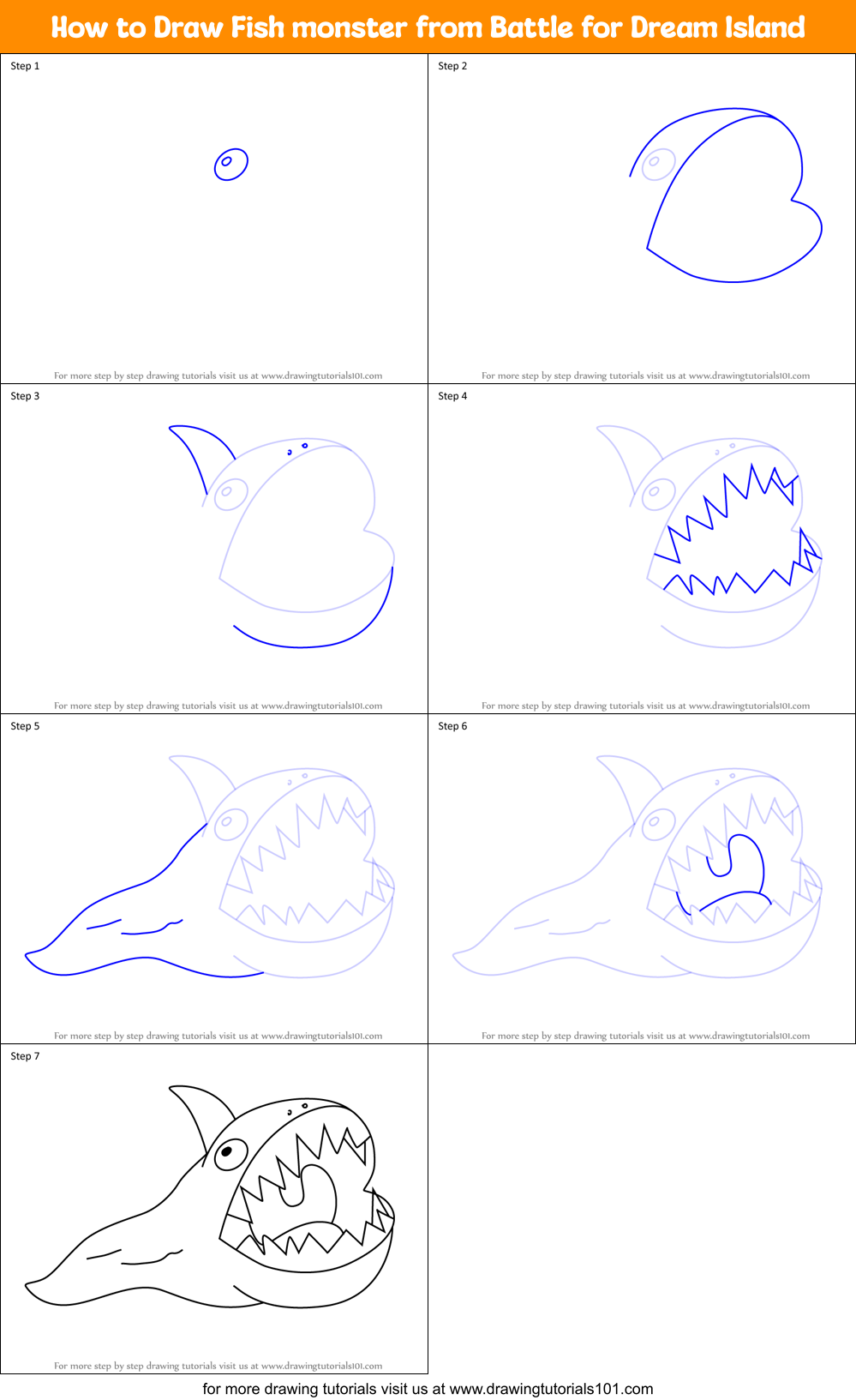 How to Draw Fish monster from Battle for Dream Island Printable Step by Step