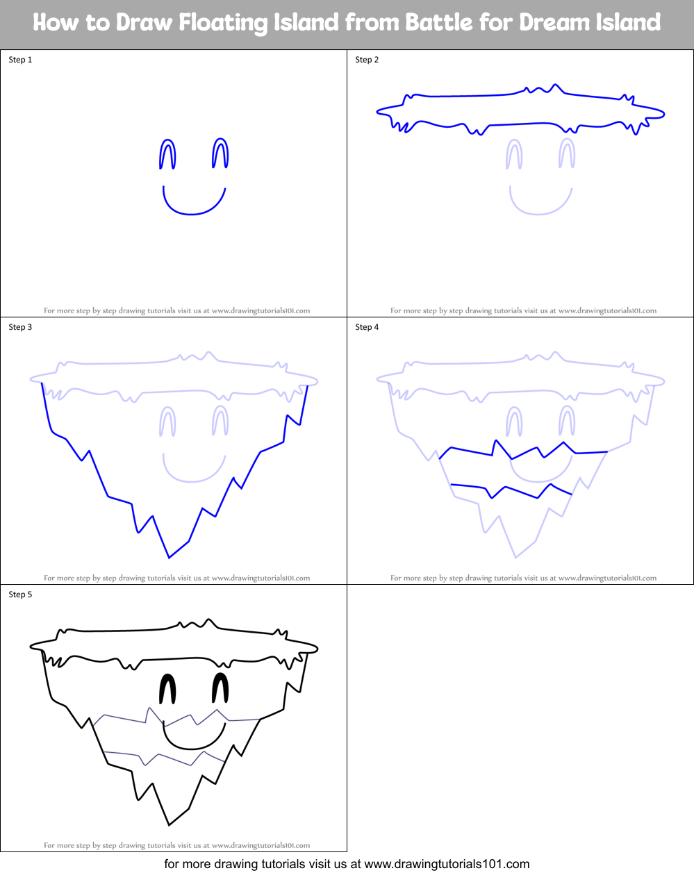 How to Draw Floating Island from Battle for Dream Island Printable Step by Step