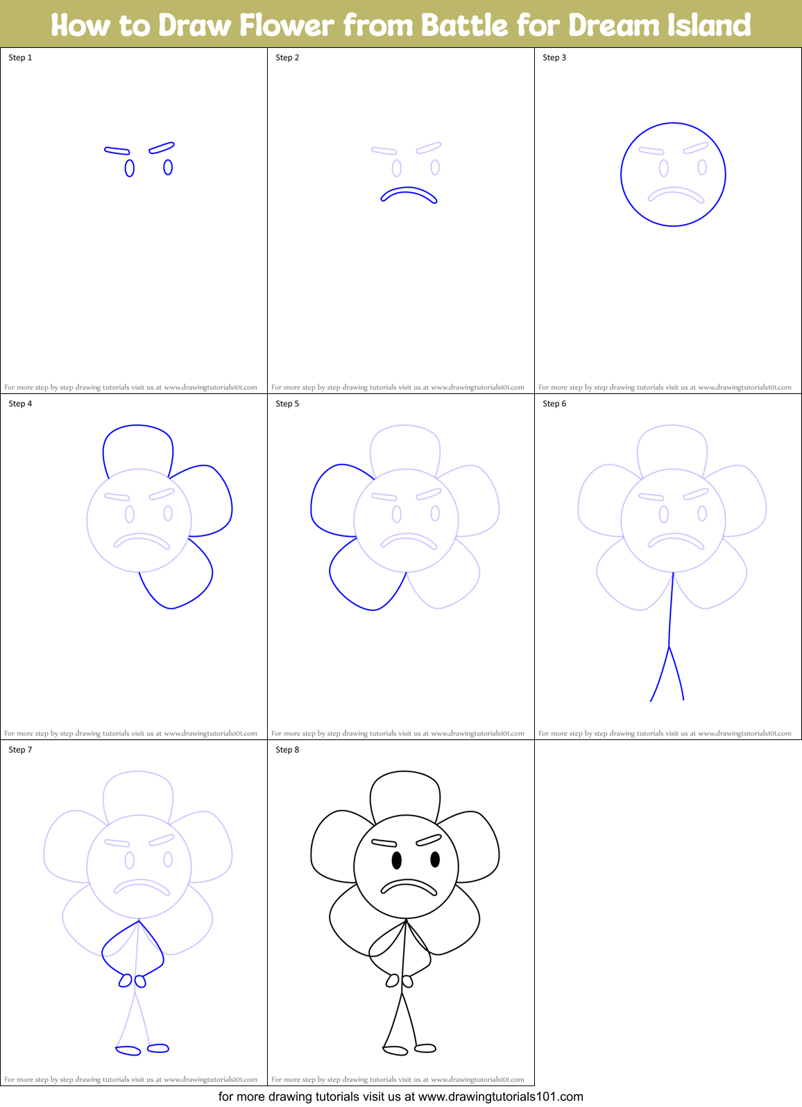How to Draw Flower from Battle for Dream Island Printable Step by Step