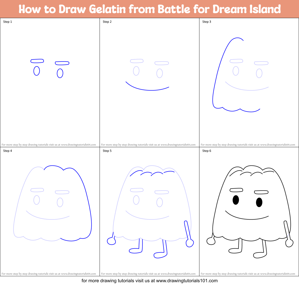 How to Draw Gelatin from Battle for Dream Island Printable Step by Step