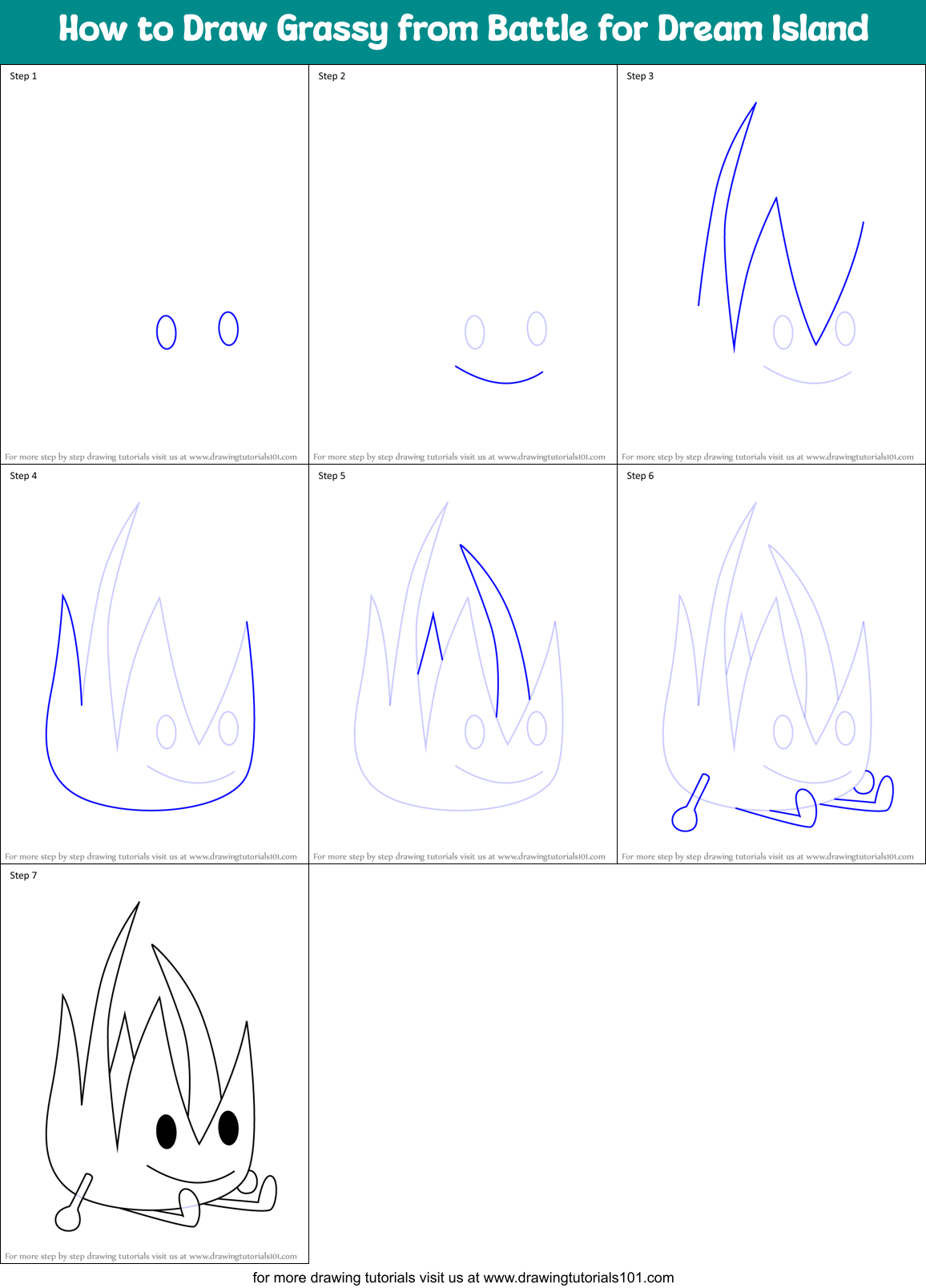 How to Draw Grassy from Battle for Dream Island Printable Step by Step