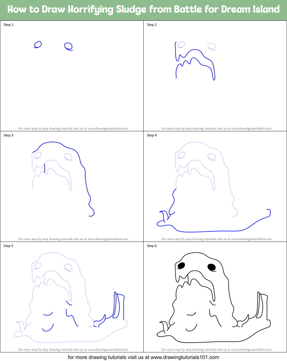How to Draw Horrifying Sludge from Battle for Dream Island Printable Step by Step