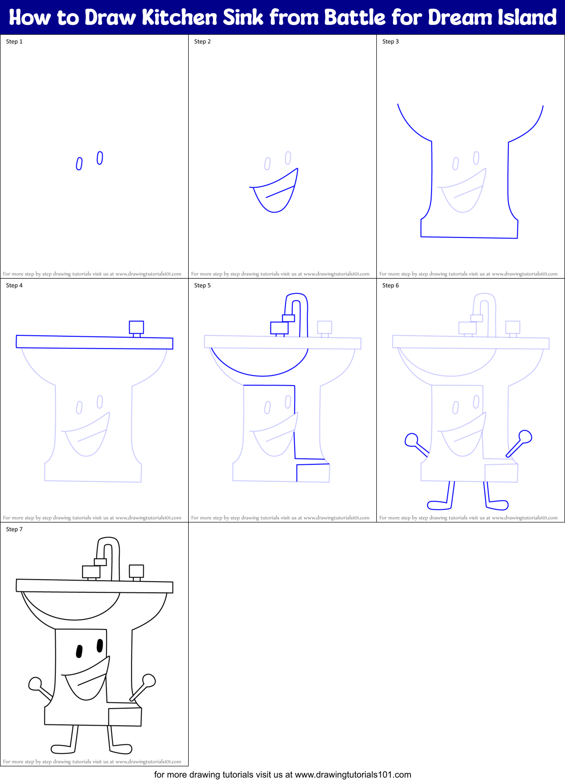 How to Draw Kitchen Sink from Battle for Dream Island Printable Step by Step