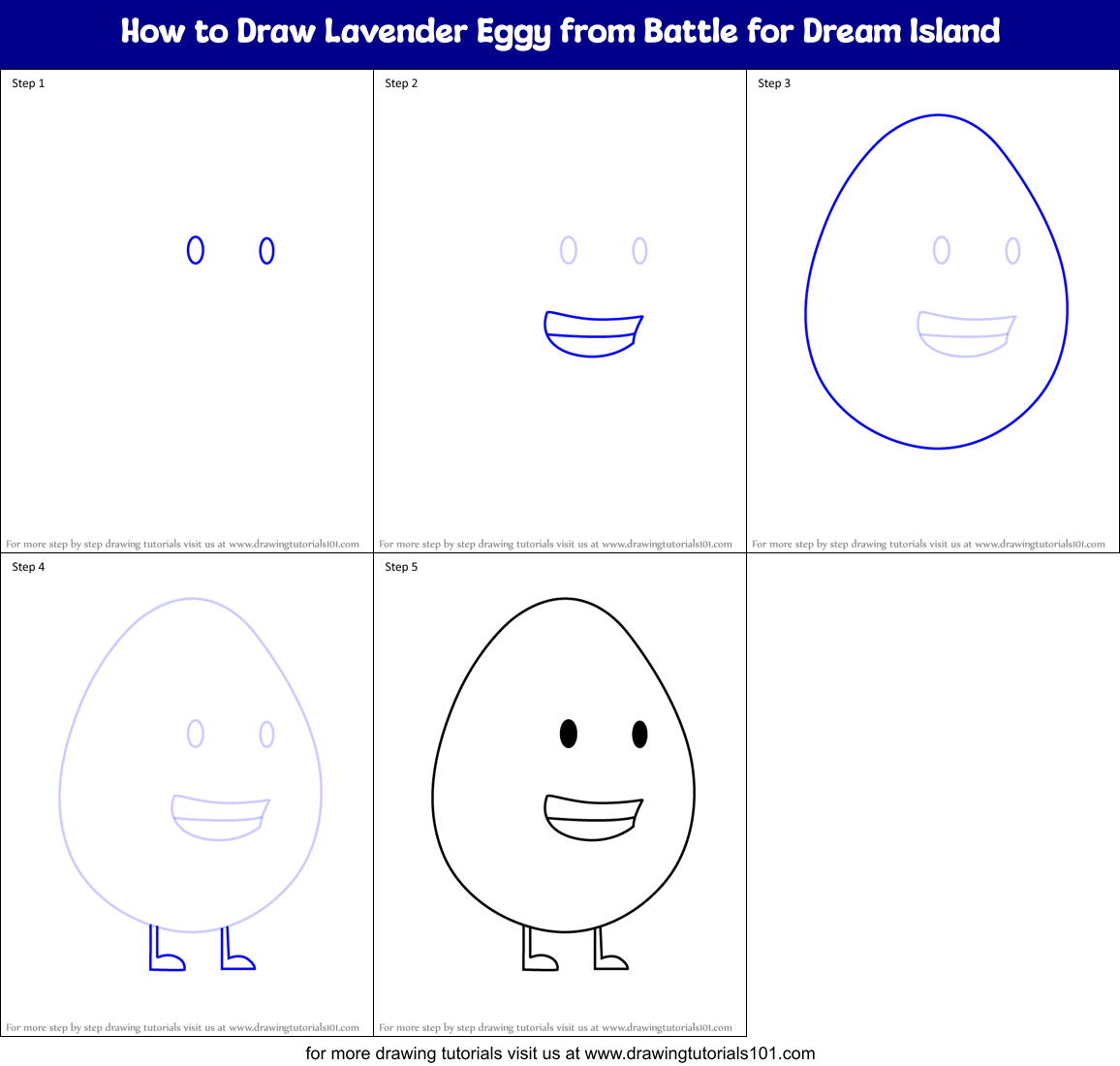 How to Draw Lavender Eggy from Battle for Dream Island Printable Step by Step
