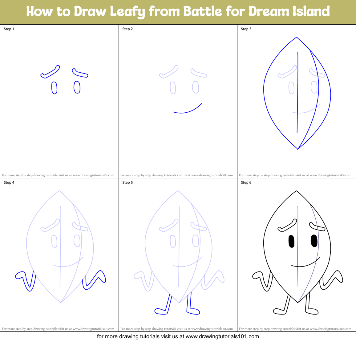 How to Draw Leafy from Battle for Dream Island Printable Step by Step
