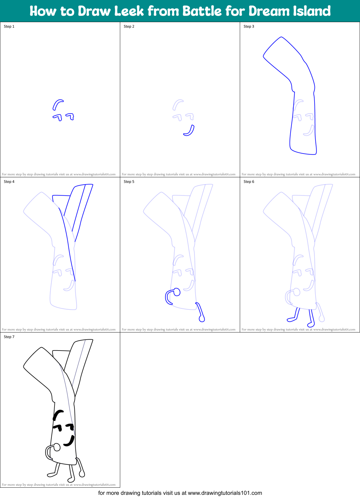 How to Draw Leek from Battle for Dream Island Printable Step by Step