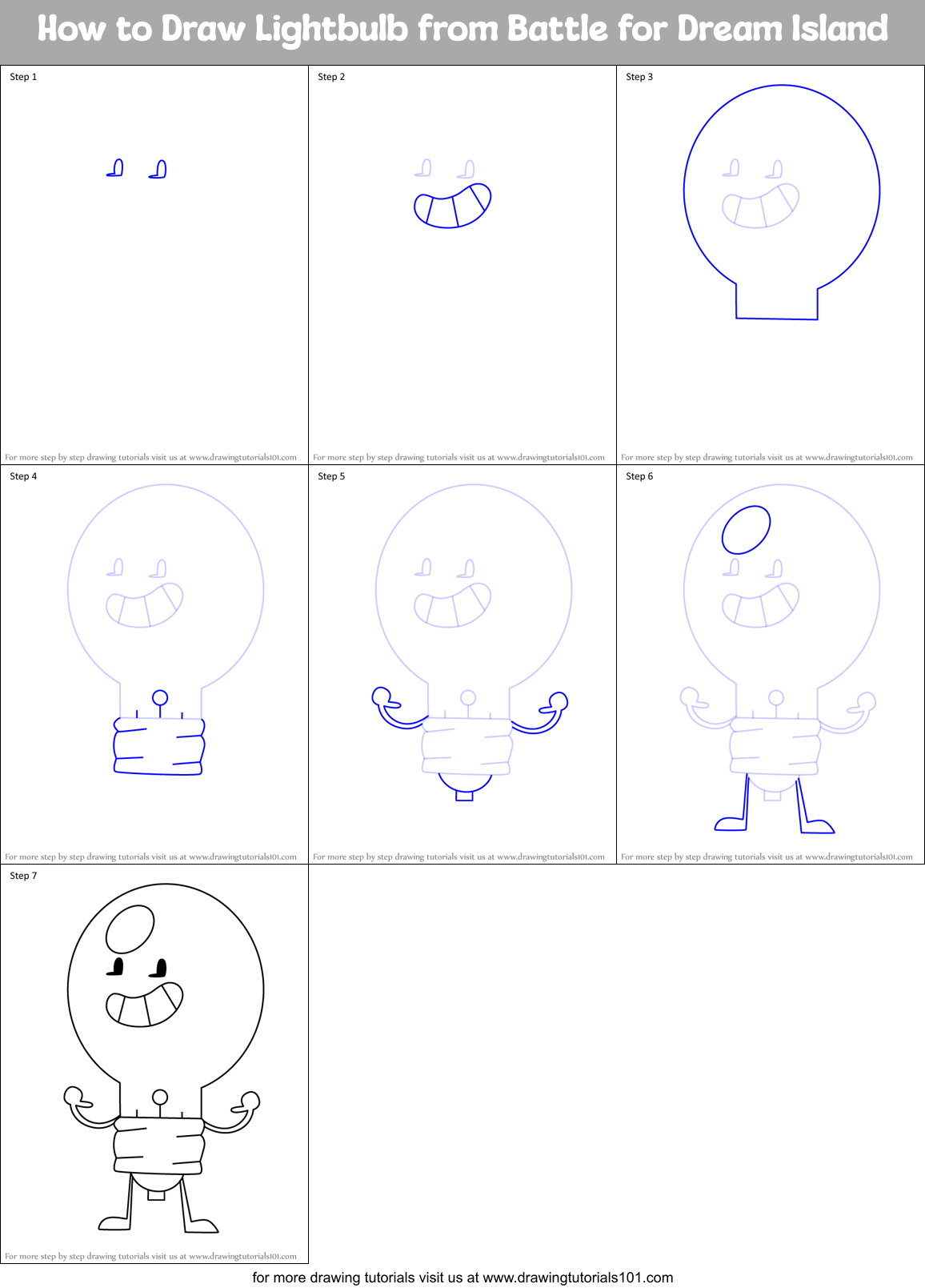 How to Draw Lightbulb from Battle for Dream Island Printable Step by Step