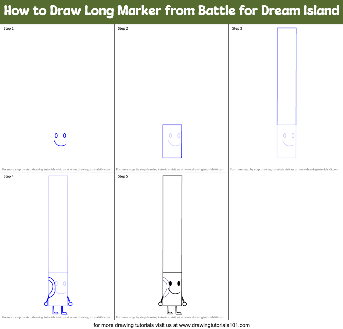 How to Draw Long Marker from Battle for Dream Island Printable Step by Step