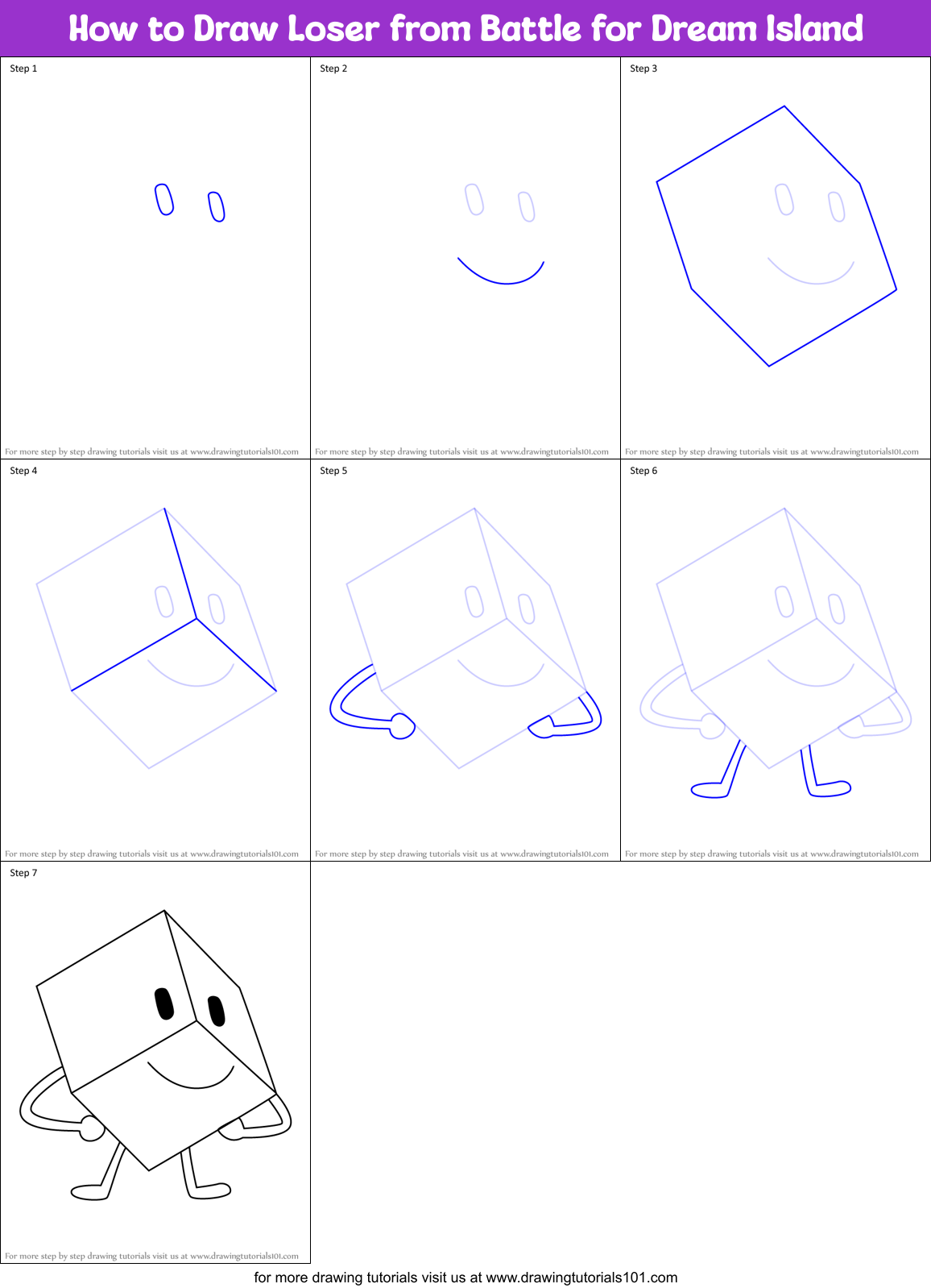 How to Draw Loser from Battle for Dream Island Printable Step by Step