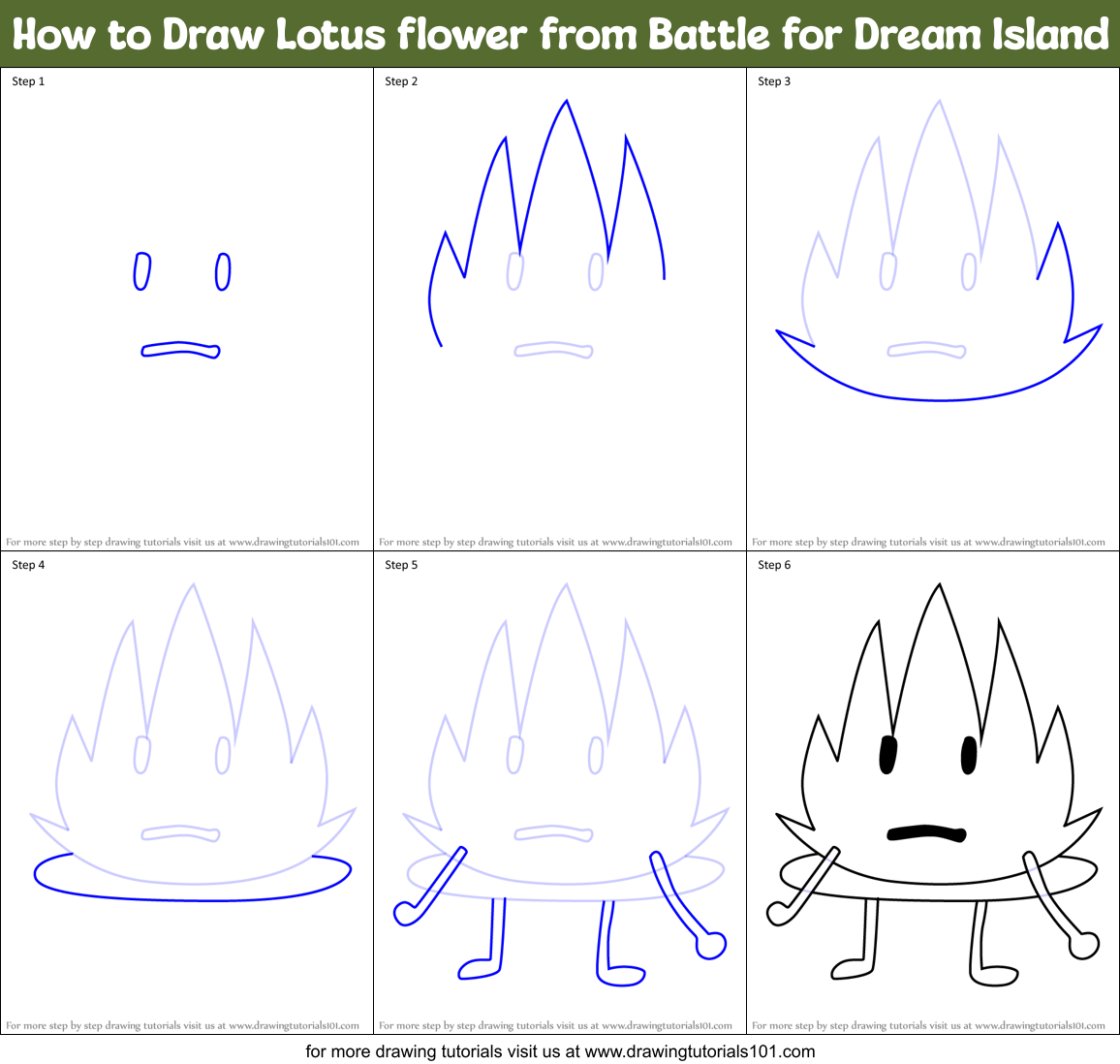 How to Draw Lotus flower from Battle for Dream Island Printable Step by Step