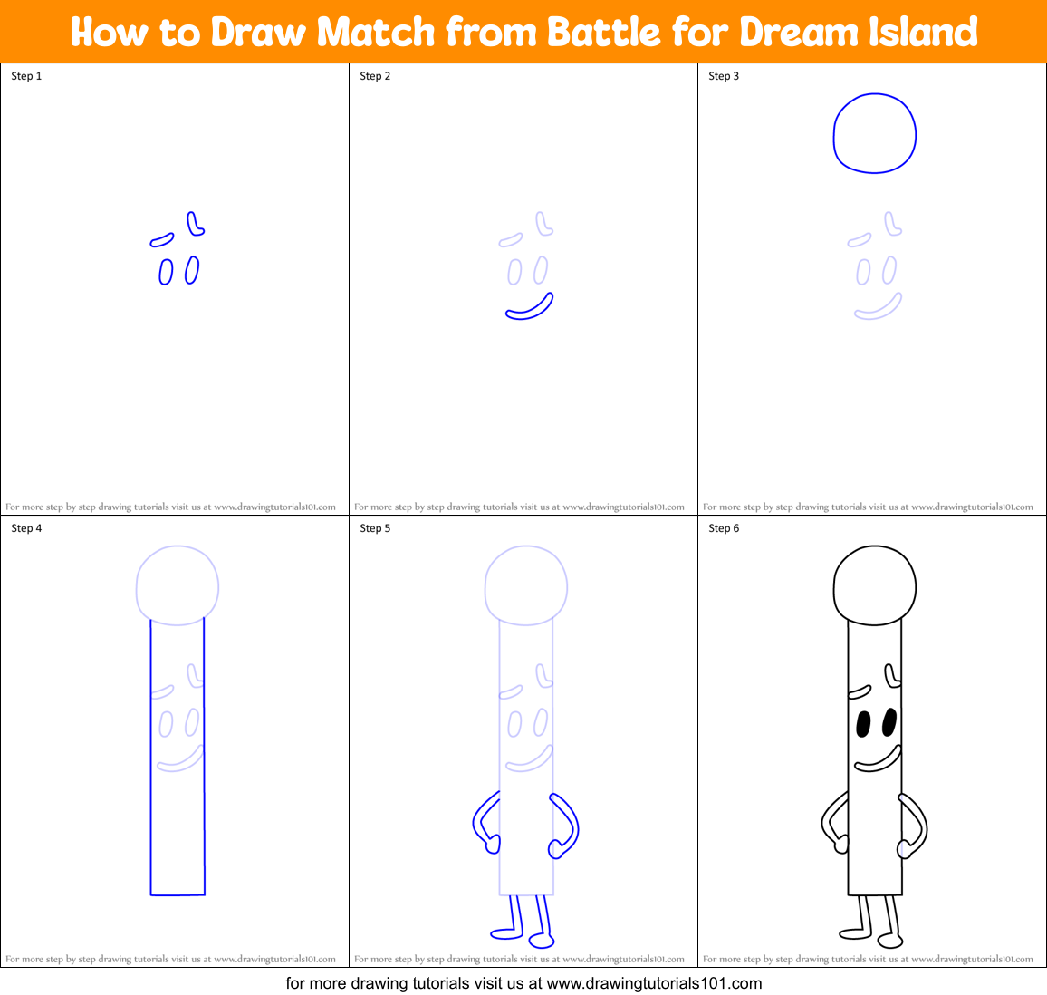How to Draw Match from Battle for Dream Island Printable Step by Step