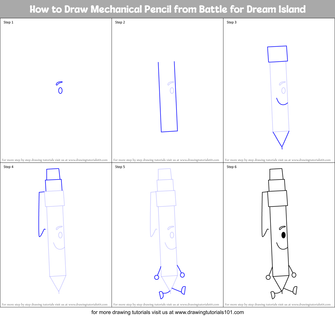 How to Draw Mechanical Pencil from Battle for Dream Island Printable Step by Step