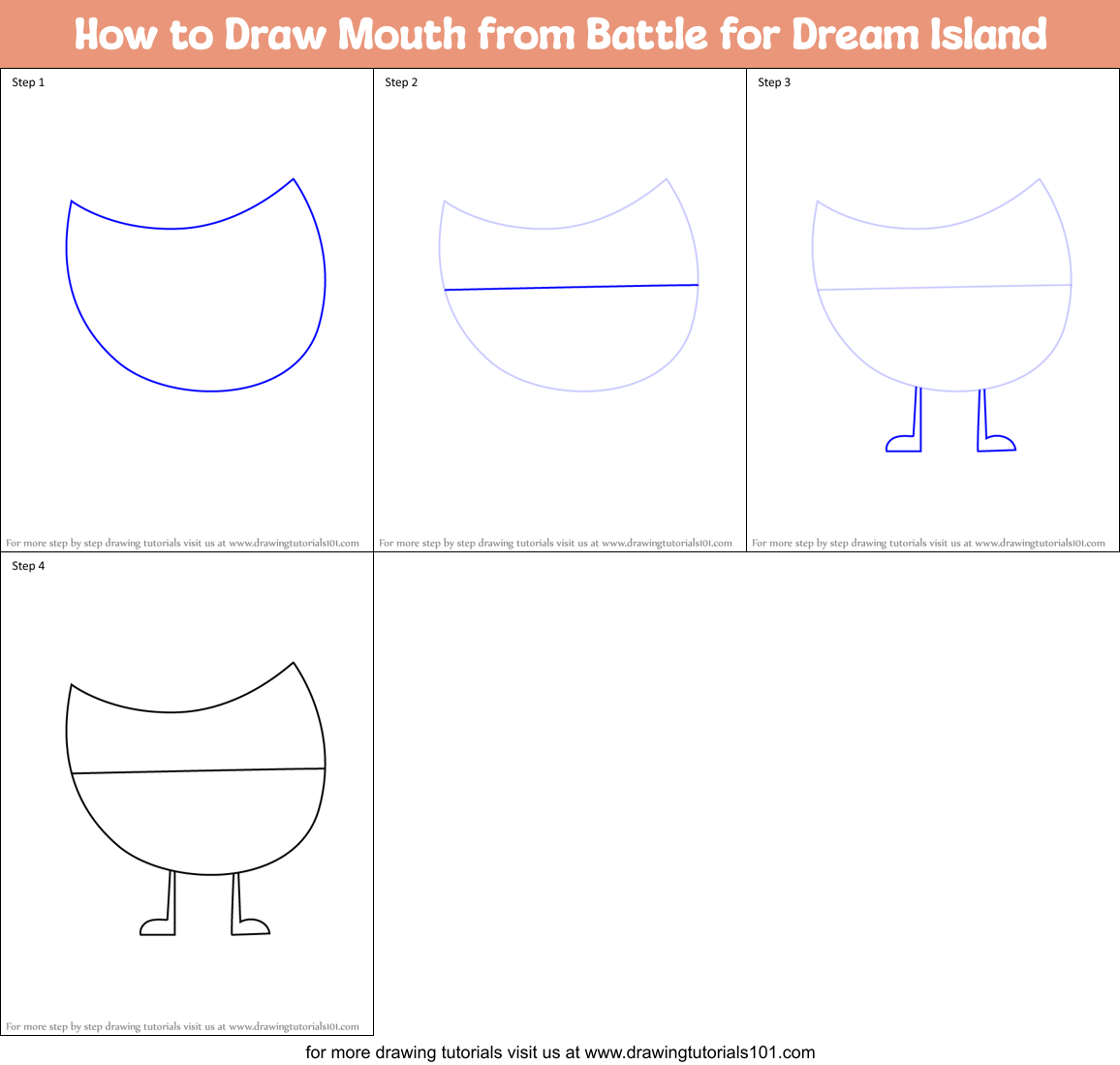 How to Draw Mouth from Battle for Dream Island Printable Step by Step