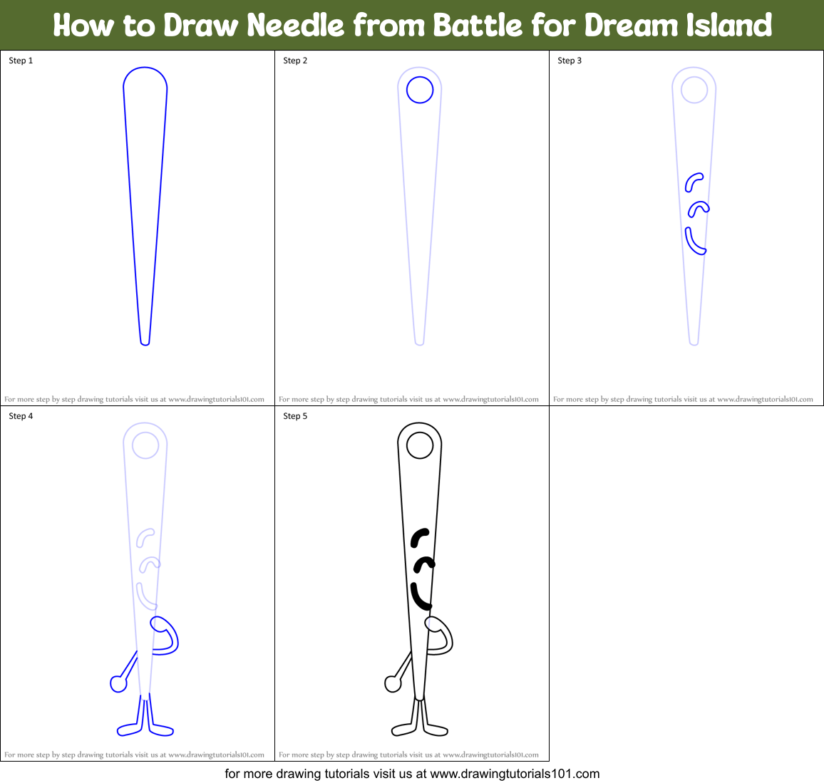 How to Draw Needle from Battle for Dream Island Printable Step by Step