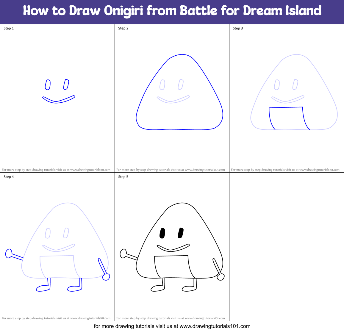 How to Draw Onigiri from Battle for Dream Island Printable Step by Step