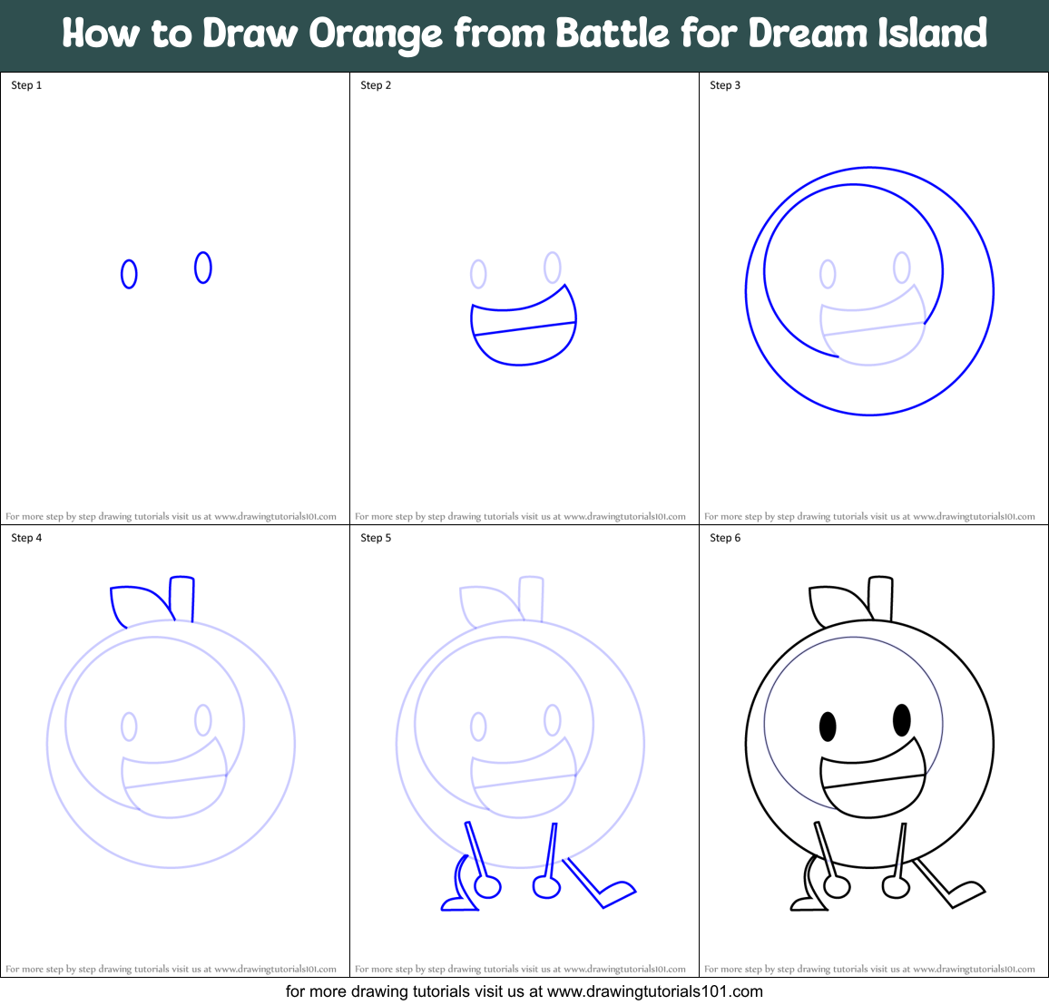How to Draw Orange from Battle for Dream Island Printable Step by Step
