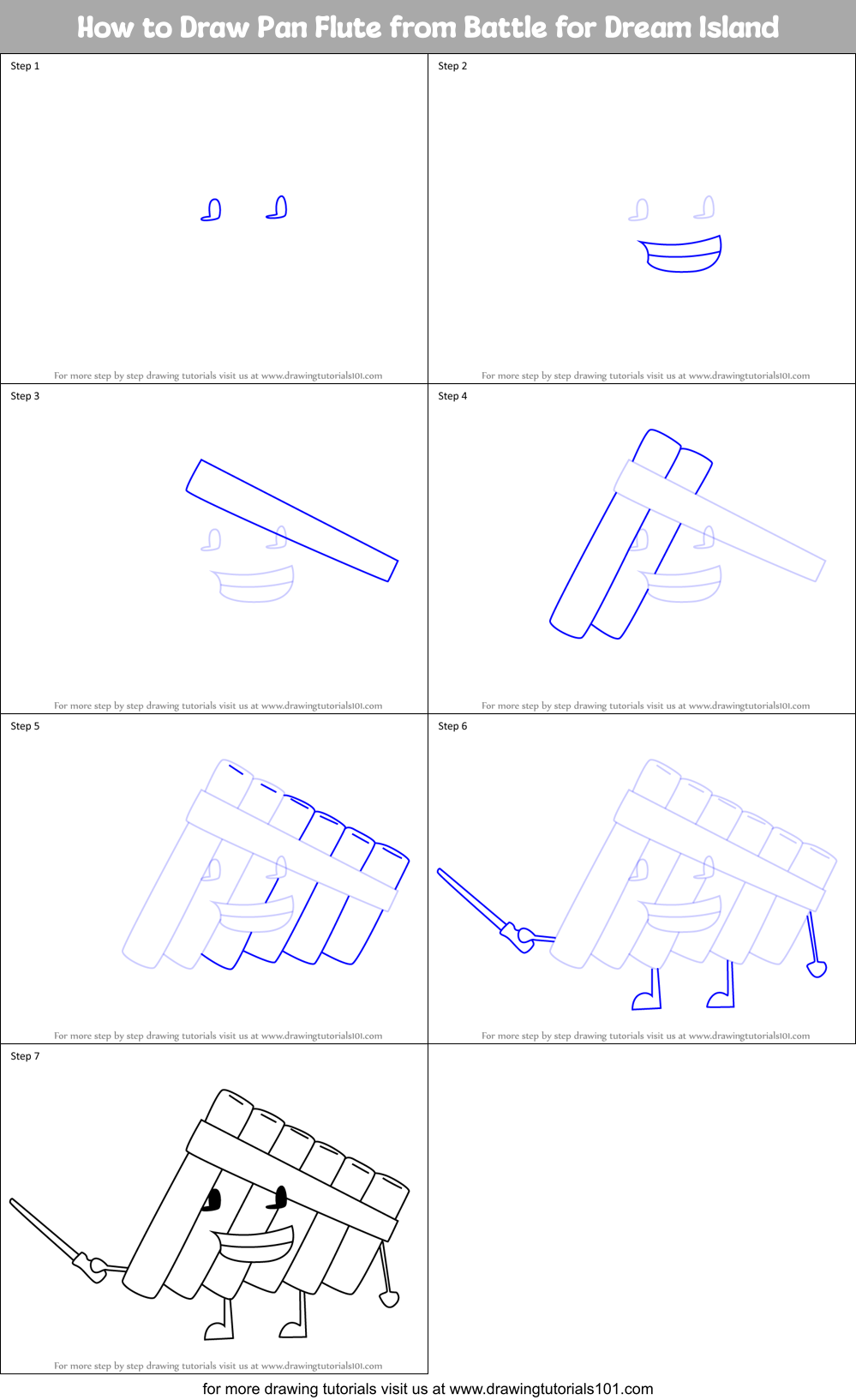 How to Draw Pan Flute from Battle for Dream Island Printable Step by Step