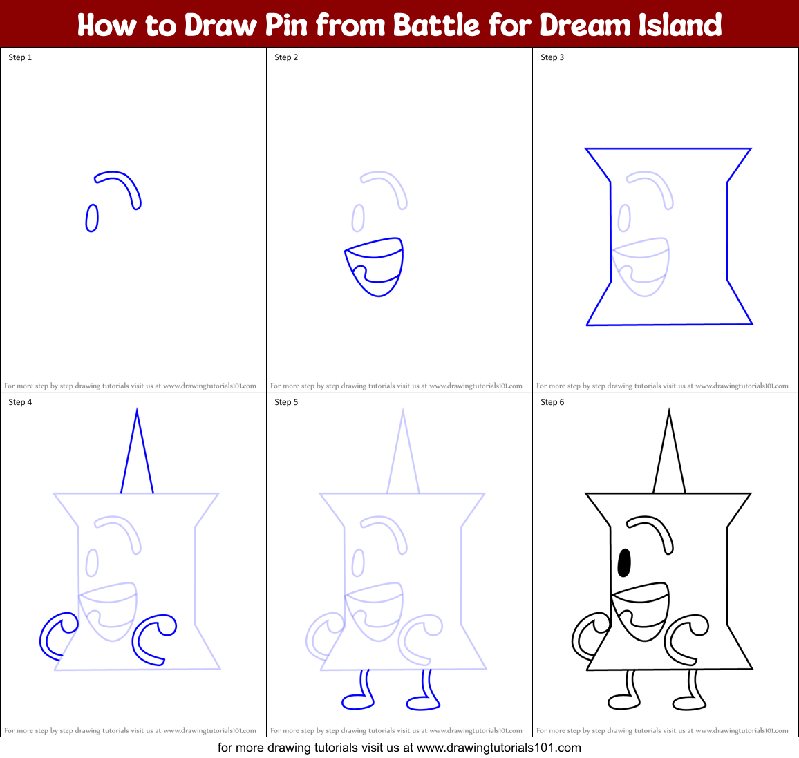 How to Draw Pin from Battle for Dream Island Printable Step by Step