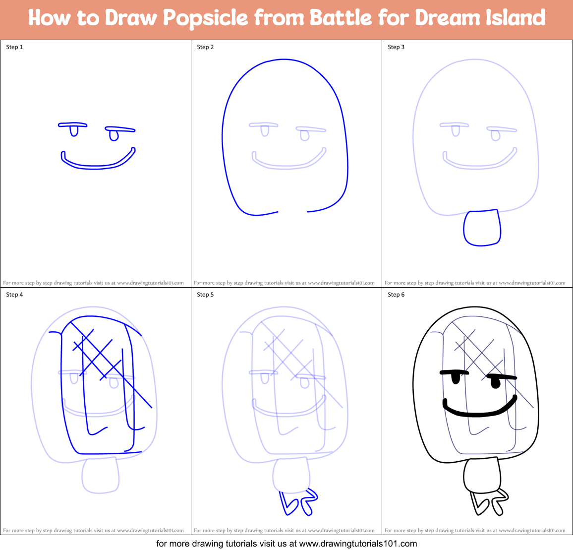 How to Draw Popsicle from Battle for Dream Island Printable Step by Step