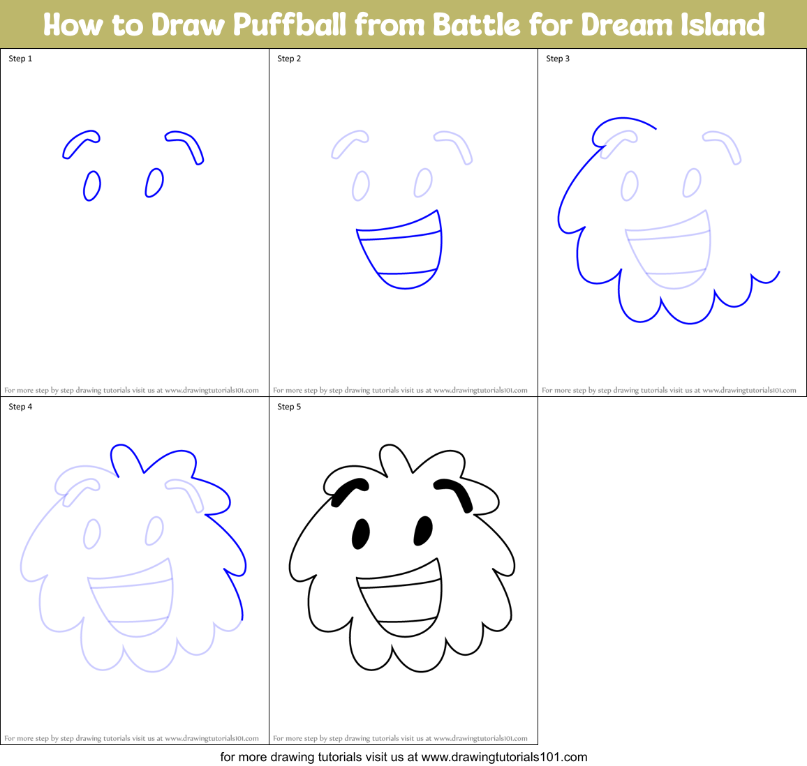How to Draw Puffball from Battle for Dream Island Printable Step by Step