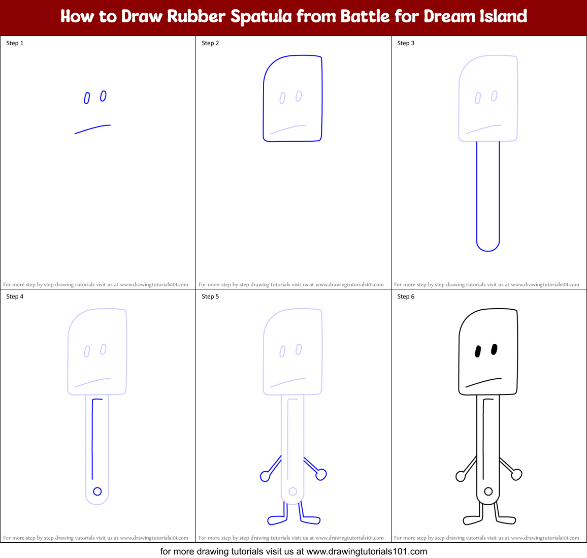 How to Draw Rubber Spatula from Battle for Dream Island Printable Step by Step