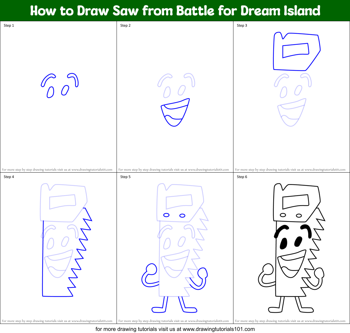 How to Draw Saw from Battle for Dream Island Printable Step by Step