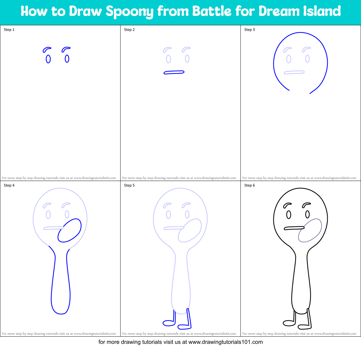 How to Draw Spoony from Battle for Dream Island Printable Step by Step
